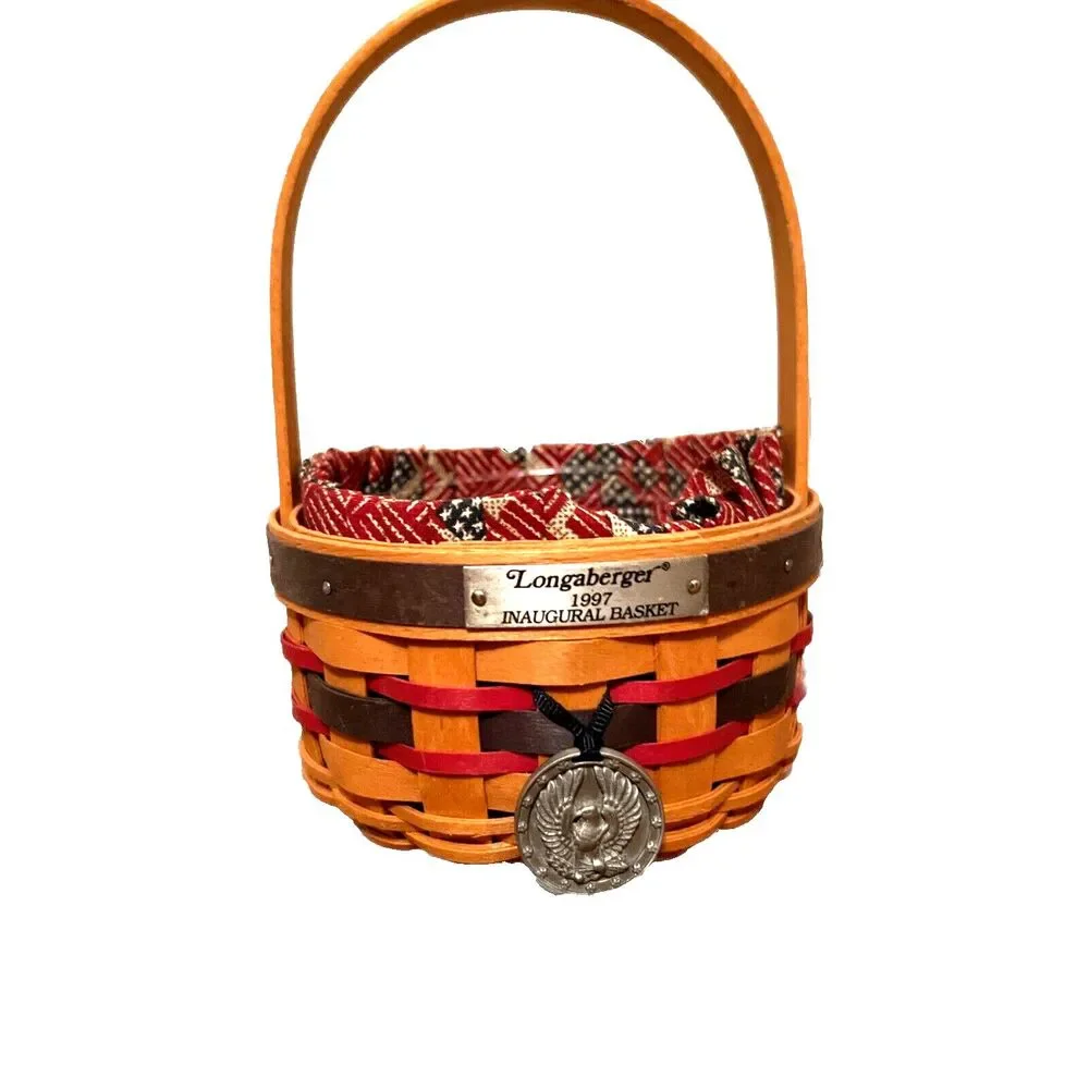 1997 Longaberger Inaugural Basket with Liner Protector Tie-On Patriotic Liner